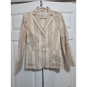 Escada Sport Blazer, Cotton, Pockets, Striped, Floral, Women's Size 34 / XS
